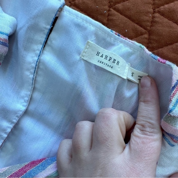Harper heritage metallic and striped romper women’s size small linen blend - Picture 3 of 4